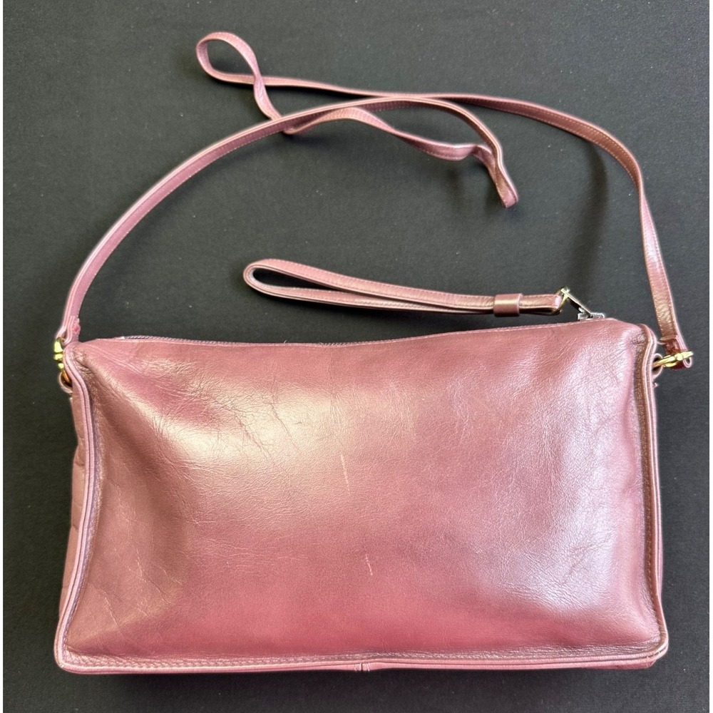 Vtg Ruth E Saltz Maroon Leather Purse‎ Crossbody Wristlet Strap Zip Top Envelop